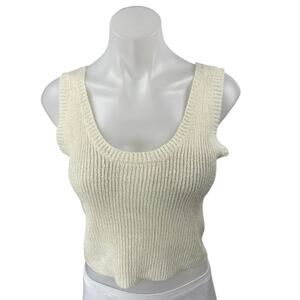 Rolla's Cream White Rib Knit Sleeveless Cami Camisole Crop Sweater Tank Top Sz L